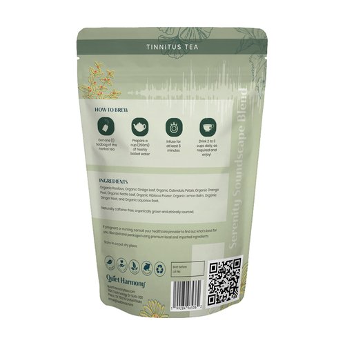 Quiet Harmony Tinnitus Tea – Herbal Support for Ringing Ears, Circulation & Calm | Ultra-Premium Caffeine-Free Tea with Ginkgo, Rooibos & Lemon Balm | 20 Pyramid Bags