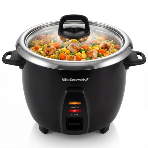 Elite Gourmet ERC2010B Electric Rice Cooker with Stainless Steel Inner Pot Makes Soups, Stews, Porridge's, Grains and Cereals, 10 cups cooked (5 Cups uncooked), Black