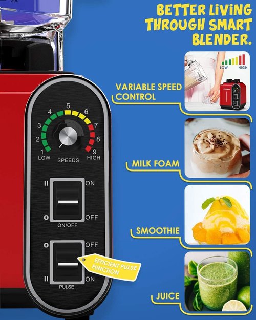 CRANDDI Smoothie Blender - 1800 Watt Professional Blender with 52oz Capacity, Stainless Steel Blade & Self-Cleaning | K98C Red