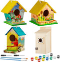 Liliful DIY Wooden Birdhouse Kit - 4 Pack Arts & Crafts Set with Paint & Brushes for All Ages | Indoor & Outdoor Fun