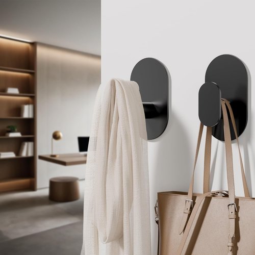 Aikzik Adhesive Towel Hooks - Heavy Duty 26LB Wall Hooks for Bathroom & Shower | 4 Pack, Matte Black