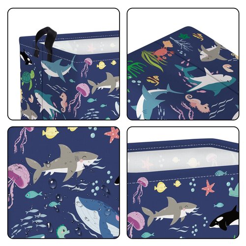 Clastyle Fish Sea Turtle Baby Basket Ocean Coral Seaweed Starfish Toy Book Shelf Basket Waterproof Pool Toy Beach Towel Storage Bin Large Dirty Clothes Laundry Hamper, Whales, 40*30*30 cm