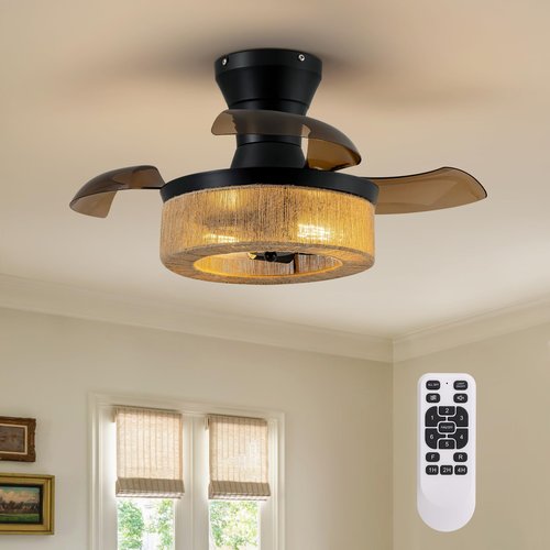 Spacora 28'' Retractable Ceiling Fan with Lights, Flush Mount Small Caged Low Profile Ceiling Fan with Remote Invisible Blades 6 Wind Speeds farmhouse Fandelier for Kids Nursery Room, Bedroom, Kitchen