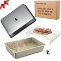15.5" x 11" Rectangular Melting Dome/Basting Cover/Grill Prep Tray with Nonstick Coating Set of 2, Griddle Warming Rack, Flat Top Grill Accessories Kit for Indoor & Outdoor Cooking, Dishwasher Safe