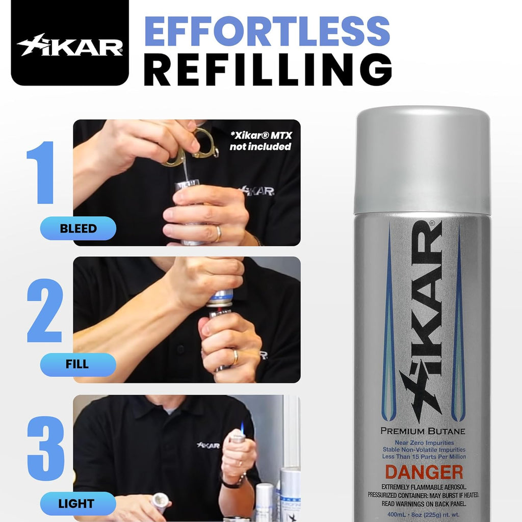 XIKAR PUROFINE Premium Butane Fuel Refill - Ultra Refined, Food Grade 400ml | Jet Flame Lighter & Torch Fuel (2 Pack)