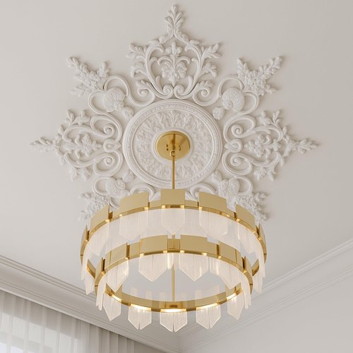 Nuanchu 32.7'' Large PU Ceiling Medallion Combination Decorative 2.36'' ID French Style Chandelier Base Ceiling Medallion for Light Fixtures Victorian Rosette Light Covers for Chandeliers(Stylish)