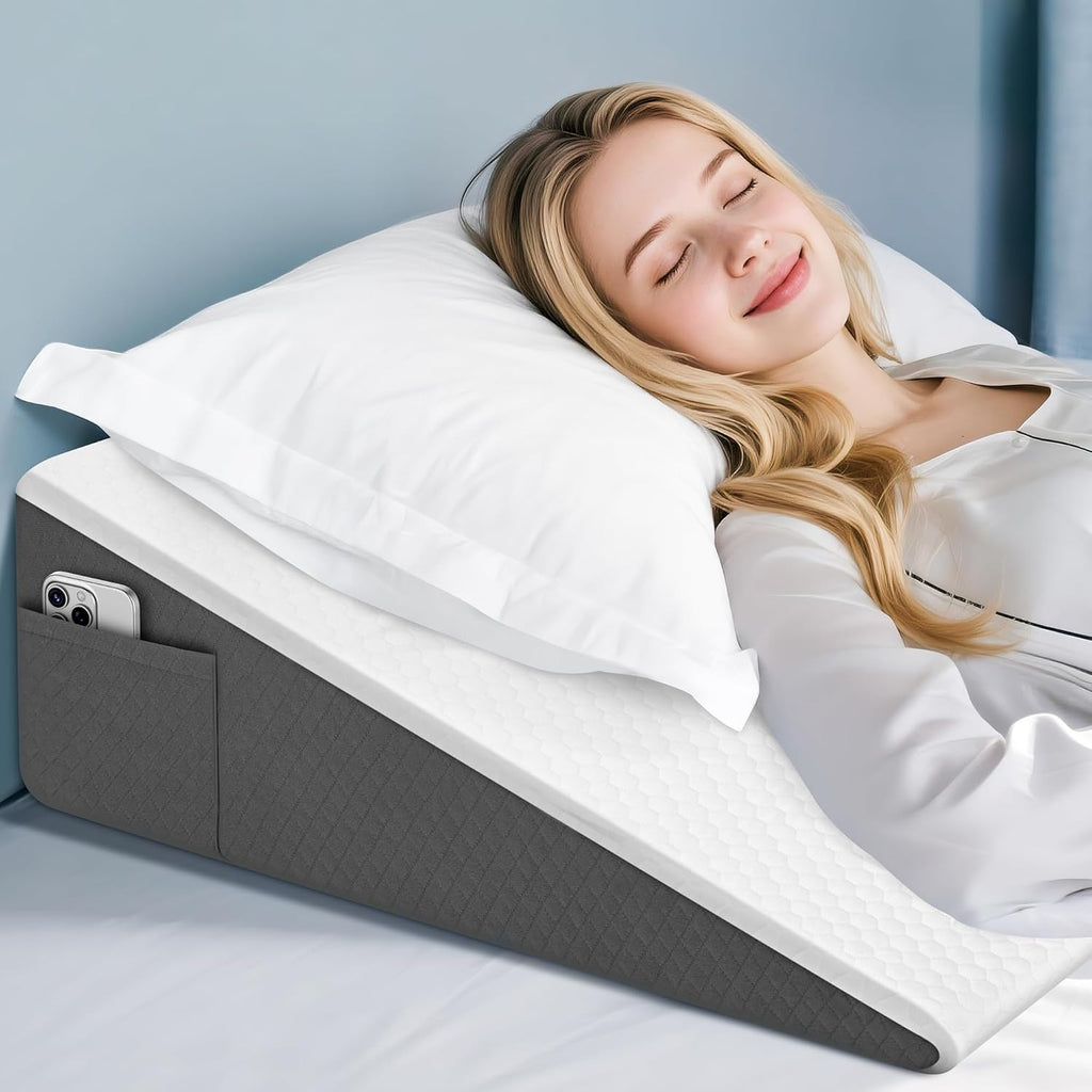 Skiennix Wedge Pillow - 8 Inch Cooling Memory Foam Bed Wedge for Back Support & Leg Elevation