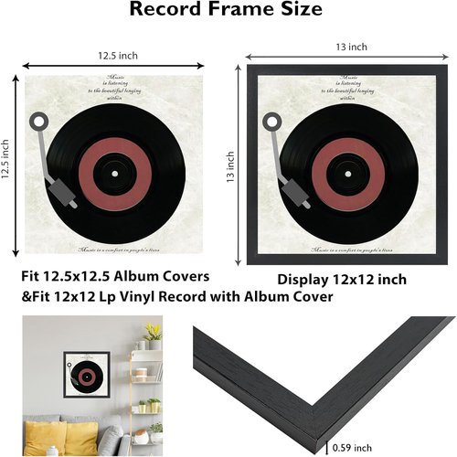 JCJMY Vinyl Record Frame - Sturdy Black Display for 12.5x12.5 Album Covers & LPs | 1 Pack