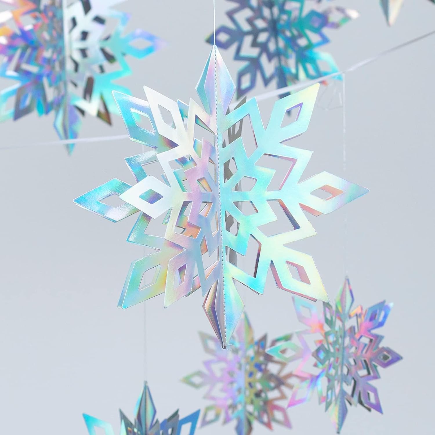 OuMuaMua Christmas Snowflake Decorations - 15pcs 3D Iridescent Laser Paper Snowflakes for Holiday Decor