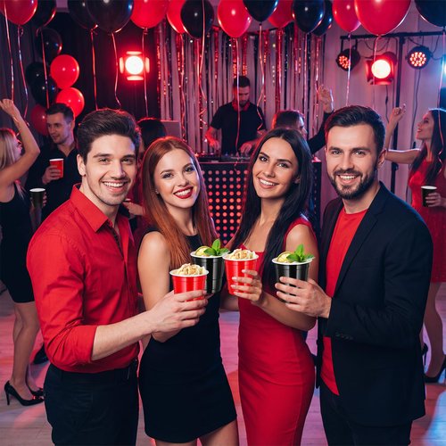 cssopenss 120 PCS Red And Black Shot Glasses Happy New Year Shot Glasses 2 oz red black Shot Cups for Party Wedding Birthday Family Gatherings & Games and Festive Celebrations