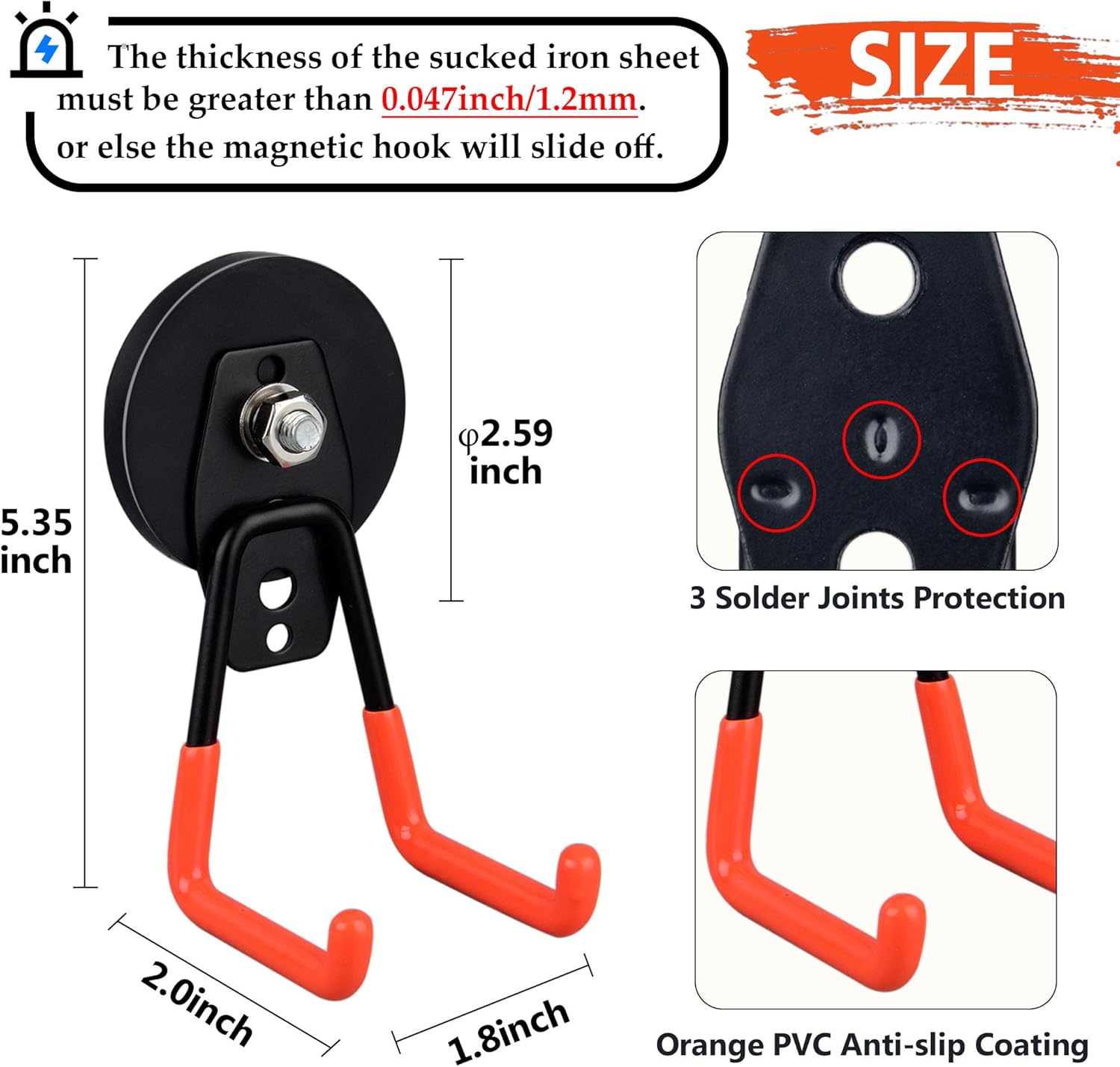 ULIBERMAGNET Heavy Duty Magnetic Garage Hooks - 4 Pack Strong Hooks for Tools & Storage (Orange)