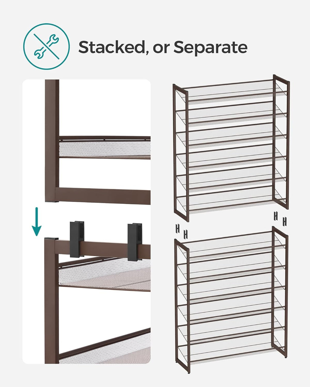 SONGMICS 12-Tier Shoe Rack - Stackable Metal Organizer for Garage | Holds 48-60 Pairs, Bronze Finish