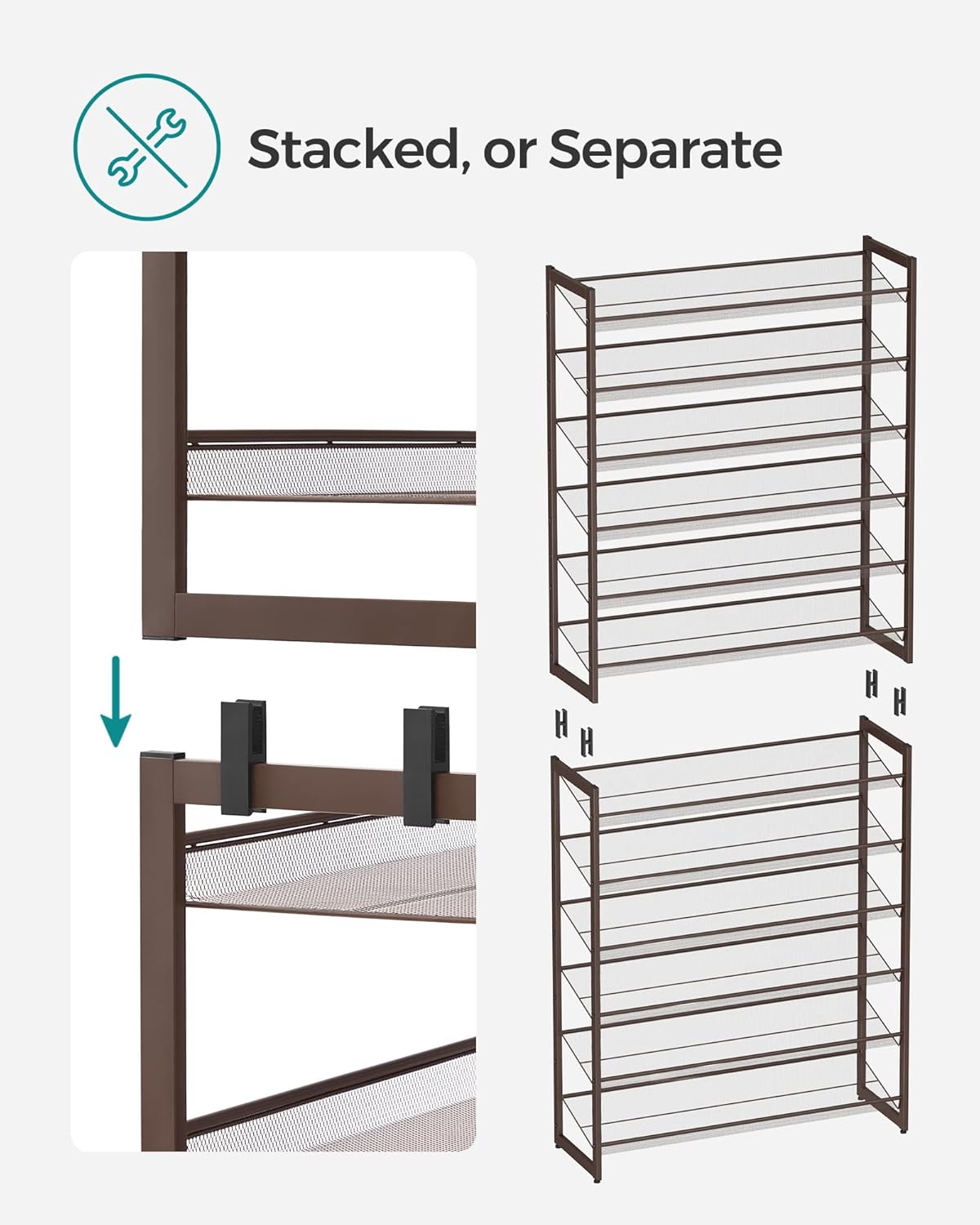 SONGMICS 12-Tier Shoe Rack - Stackable Metal Organizer for Garage | Holds 48-60 Pairs, Bronze Finish