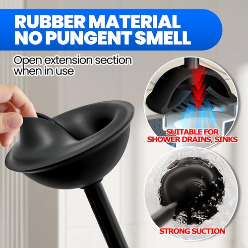 Denvlex 2Pack 2 in 1 Toilet Brush and Plunger Set, Extended Handle Plunger,Toilet Bowl Brush Plunger Set,Bathroom Cleaning Tools,Cleaning Brush,Toilet Brush Plunger Combo(Bright Black)