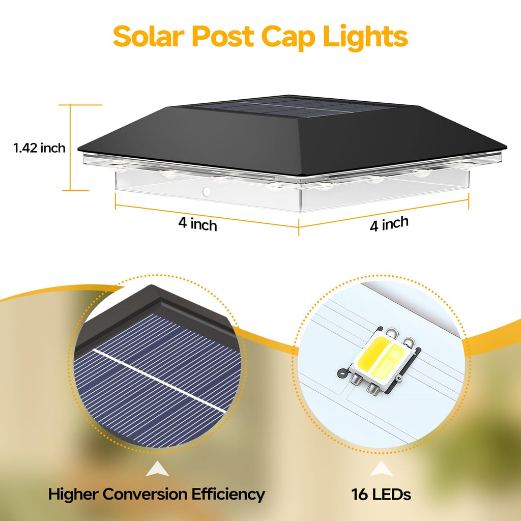Mlambert 12 Pack Solar Post Cap Lights Outdoor - 3 Lighting Modes Waterproof LED Solar Post Lights Fit 3.5×3.5 Wood/4×4 Vinyl Fence Deck Posts, Black