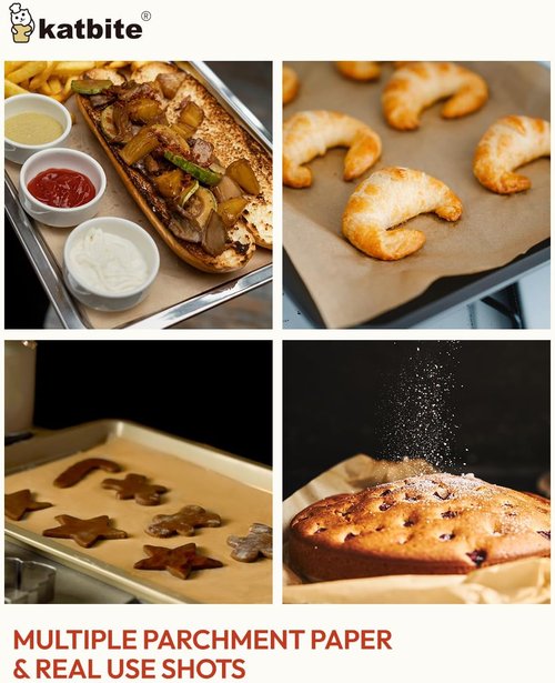 Katbite Heavy-Duty Unbleached Parchment Paper Sheets - 120 Pcs, 8x12 Inches for Baking & Grilling