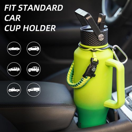 BJPKPK Insulated Water Bottle - 40oz Stainless Steel Tumbler with Straw Lid & Paracord Strap - Sky Color