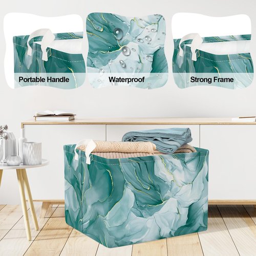 Clastyle Large Marble Baby Girl Gift Storage Basket Collapsible Kid Clothes Book Shelf Basket Toy Nursery Bin, Green, 40 * 30 * 30 cm