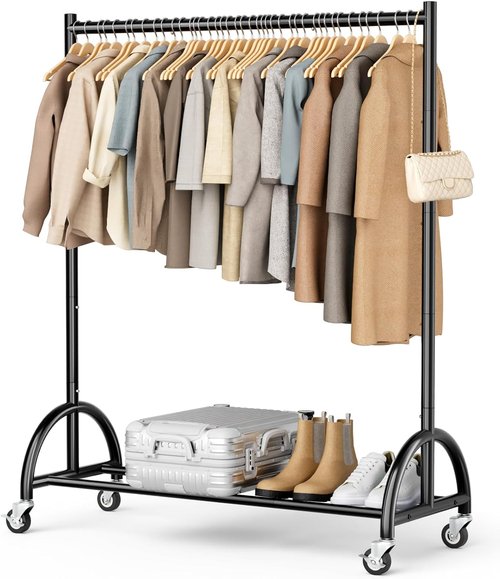 MISSLO Heavy Duty Clothing Rack - Rolling Garment Rack with Wheels for Coats & Dresses | Black