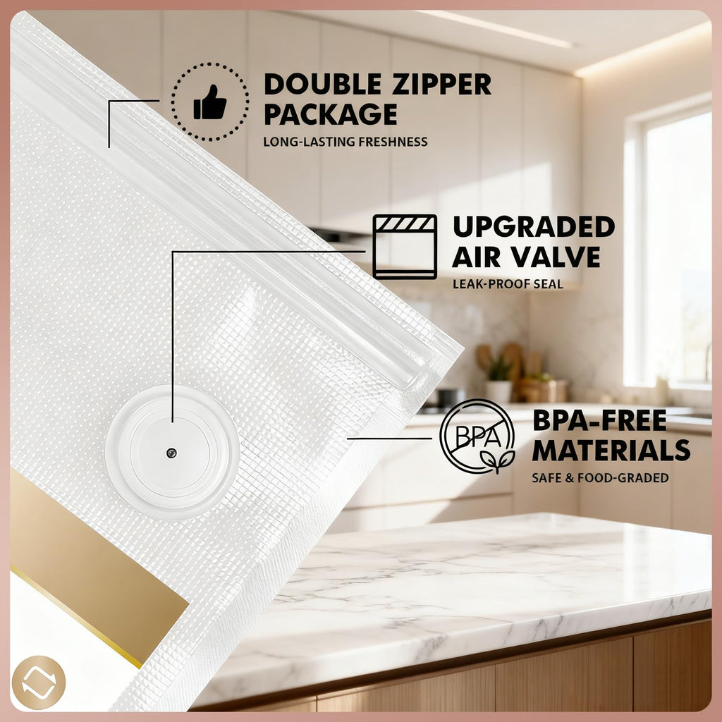 Reusable Vacuum Sealer Bags for Food: 20Pcs (10.24 * 11.02in) BPA-Free Vacuum Seal Bags & 5 Seal Clips, Plastic Clear Freezer Safe Vacuum Food Storage Bags, Microwaveable Zipper Bags for Kitchen