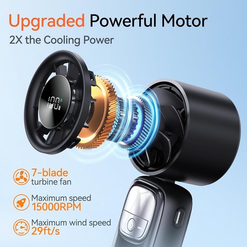 KIMMOO 3-in-1 Portable Handheld Turbo Fan - 100 Speeds, 15000 RPM, 10-Hour Cooling, LED Display | Mini Foldable Travel Fan (Black)