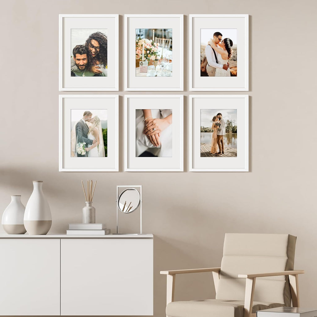Upsimples 12x16 Picture Frame Set of 5 - Versatile Wall Gallery Frames for 8.5x11 or 12x16 Photos - White