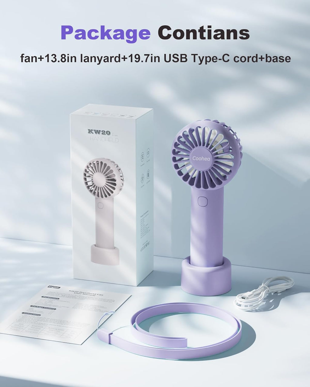 Skiennix Mini Handheld Fan - USB Rechargeable, 3-Speed Portable Design for Travel & Makeup - Purple