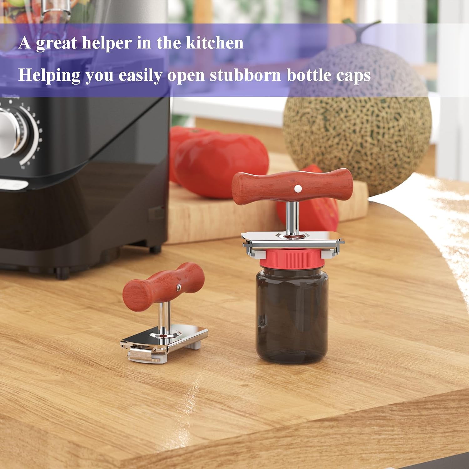 Skiennix Jar Opener for Seniors - Easy Twist Adjustable Lid Gripper | Perfect for Arthritis & Weak Hands (Wood Handle)