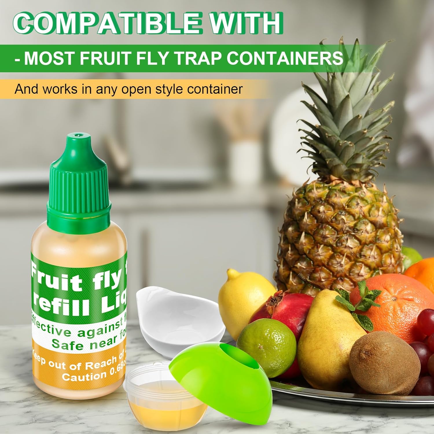 Qualirey Fruit Fly Trap Refill Liquid - Non-Toxic 0.68oz Bottles for Safe Indoor Use | 6 Pack