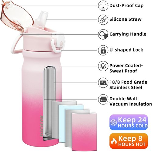 BJPKPK 18oz Insulated Water Bottle - BPA-Free Stainless Steel Thermal Flask | Leak-Proof Cherry Blossom Design
