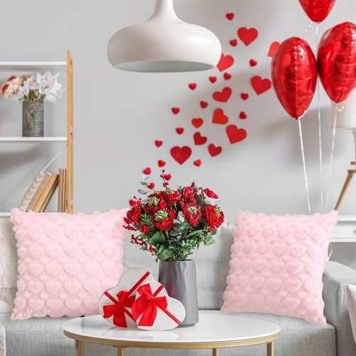 Mixweer 4 Set Valentines Pillow Covers Heart Throw Pillow Cases Valentines Decorative Cushion Pillowcase Gifts for Sofa Couch Home Anniversary Decorations(Pink,18 x 18 Inch)