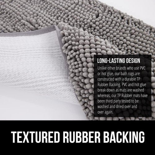GORILLA GRIP Bath Rug - Soft and Absorbent | 24x17 Inches Gray with Rug Gripper Bundle