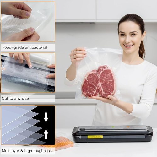 AZEUS Vacuum Sealer Bag Rolls - BPA-Free Embossed Rolls, 2 Rolls 8" x 16.4' & 3 Rolls 11" x 16.4'