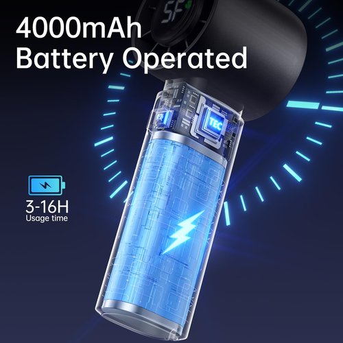 Eastfox Portable Handheld Turbo Fan, Personal Fan Battery 4000mAh Work for 3-16H, USB Rechargeable, 10800 High-Speed Motor, 5-Speeds Mini Hand held Fans for Outdoor, Travel, Home, Office (Black)