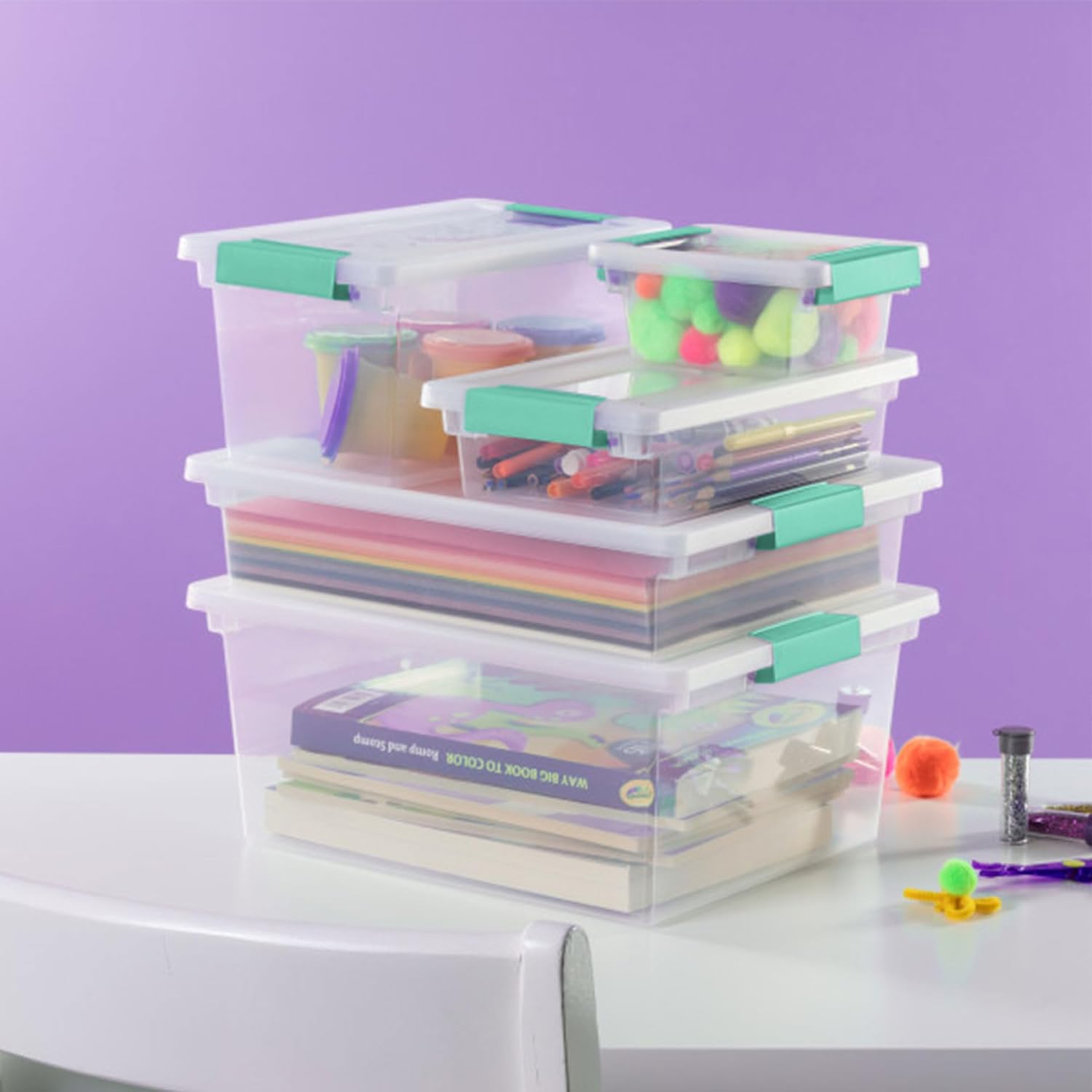 Sterilite 6-Pack Clip Box | Stackable Clear Plastic Bins with Latching Lids for Home & Office Storage