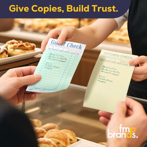 FMP Brands Double Part Guest Check for Servers, Server Note Pads 2500 Sheets (50 Pads), Server Books for Waitress with Carbon Copies, Guest Check 2 Part Carbonless, Receipt Book with Carbon Copies