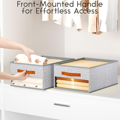Homsorout Drawer Organizers - 6 Pack Foldable Fabric Pants Organizer with Clear Window & Handles | Light Gray
