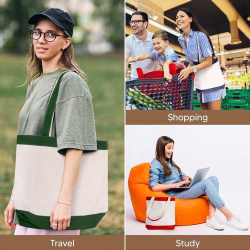 Canvas Tote Bag with Handles for Woman, Reusable Cloth Bag for Groceries and Shopping In Bulk - Blank Cotton Tote Bag, Suitable for DIY Projects HEAVY DUTY, 16"X14.5" With 4” Gusset, Assorted 8 Pack