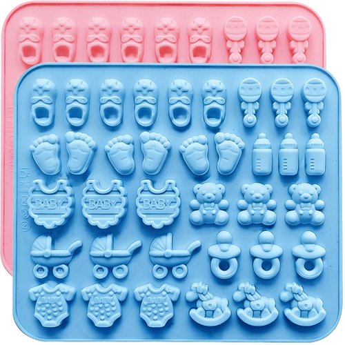 2 Pcs Baby Shower Chocolate Molds, Baby Feet Bottle Carriage Nursing Silicone Molds for Chocolate Candy Gummy Resin Soap Wax Melts Ice Cube Jelly Bite Size