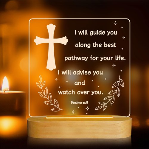 Lampeez Baptism Gift, Cross Night Light Wooden Novelty Lamp Illusion for Kids, Kids Decoration Lamp USB Power Bedroom Decor Xmas Holiday Christening Dedication Gift for Boy Girl