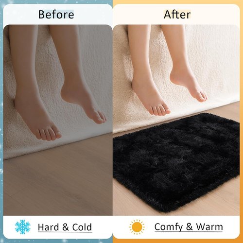 HOMORE Small Black Area Rug - Soft Fluffy 2x3 Feet Bedroom & Desk Mat | Ideal for Nursery & Dorm