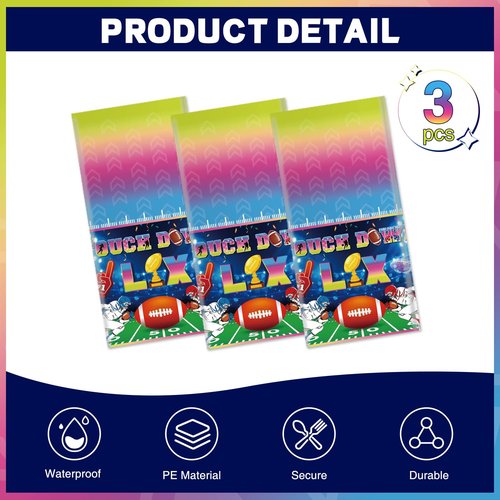 tineit 3 Pieces Football Tablecloth, 108 * 54 Inch Football Party Decorations Table Cover, Touch Down Football Tablecloth, Football Party Decorations 2026 Tablecloth for Football Party