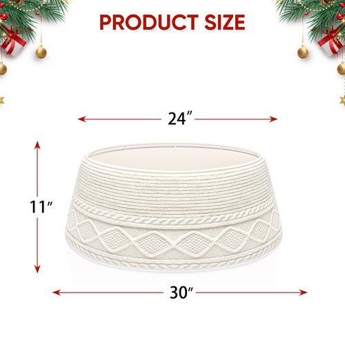 Malier Christmas Tree Collar, 30’’ Knit Xmas Tree Collar, Christmas Tree Collars for Artificial Trees, 11" Extra Tall Tree Stand Base Cover Ring Skirt for 6 ft 9 ft Tree (White, 11''H × 30" W)