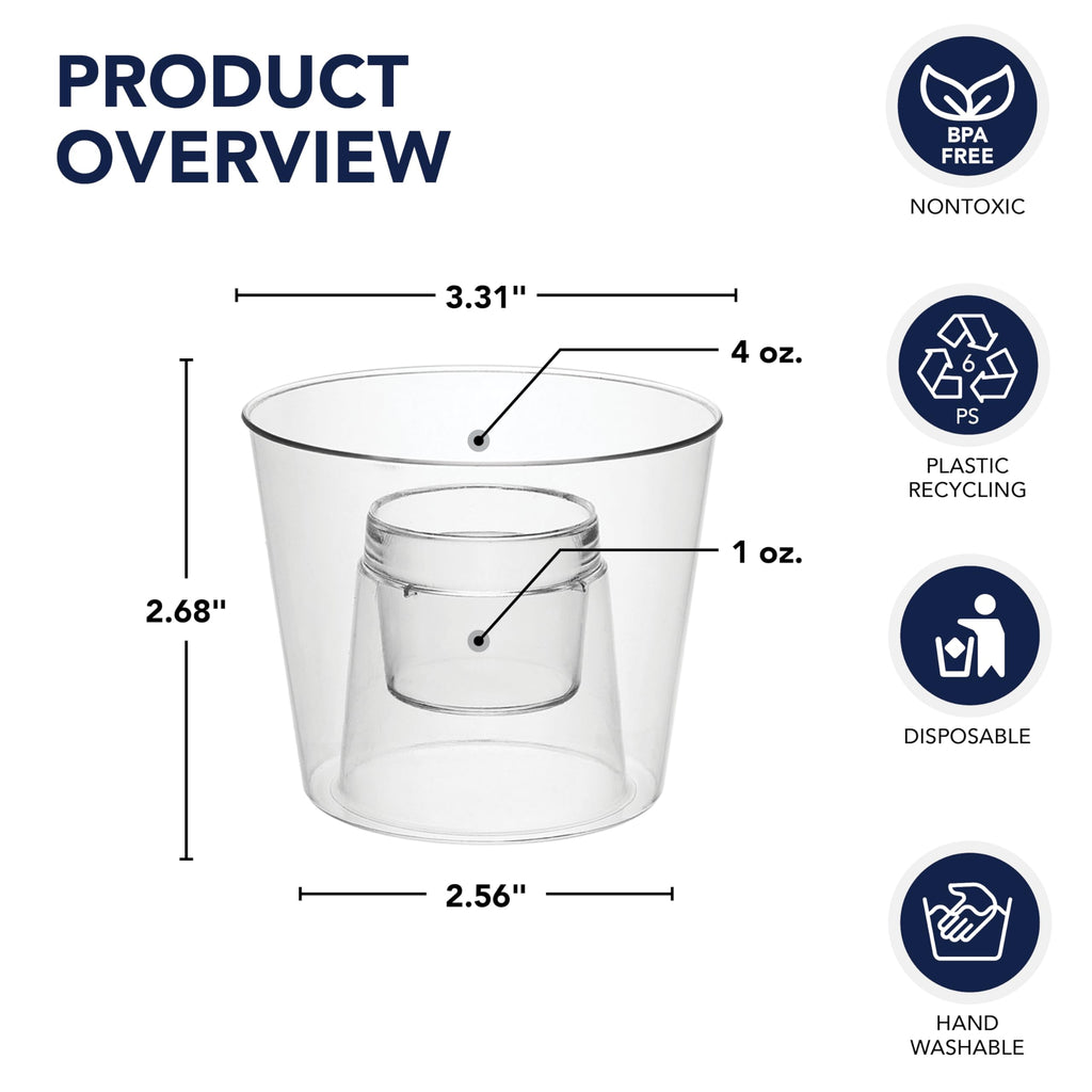 Party Essentials Disposable Plastic 4-Ounce Bomber Cups/Jager Bomb Shot Glasses, Clear, 48-Count