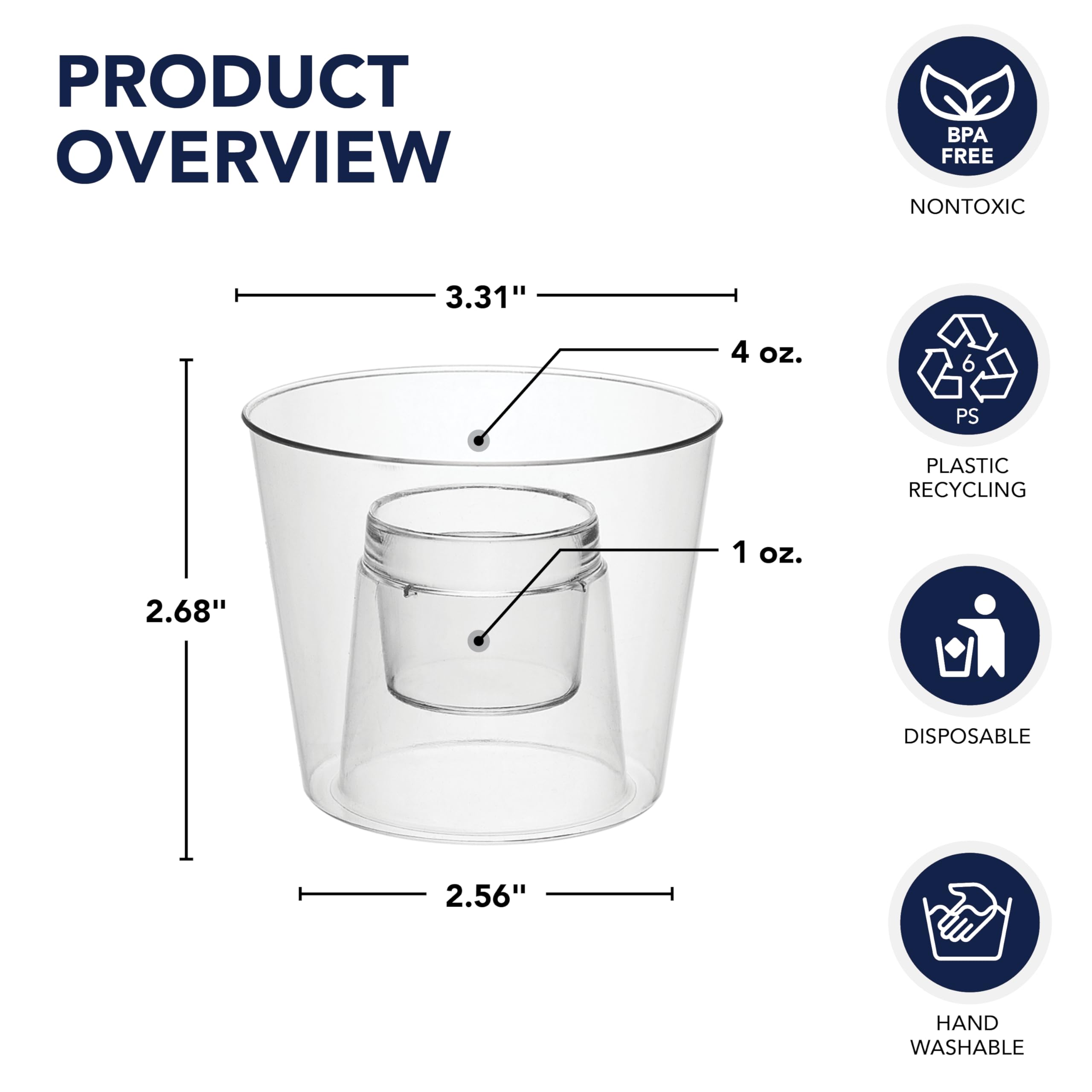 Party Essentials Disposable Plastic 4-Ounce Bomber Cups/Jager Bomb Shot Glasses, Clear, 48-Count