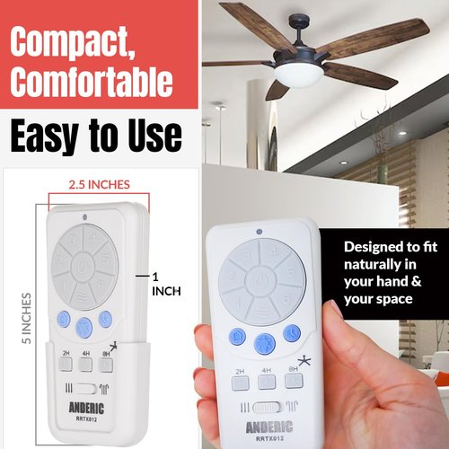 Anderic RRTX012 Replacement Ceiling Fan Remote Control Compatible with Harbor Breeze A25-TX012 A25-TX025 – 6-Speed Fan Control, Light Dimmer, Up & Down Lights, Reverse Airflow, Sleep Timer