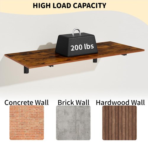GOYLSER Wall Mounted Folding Table for Office, Rustic Brown Fold Down Desk Laundry Folding Table Wall Mounted for Laundry Room/Home Kitchen, Length 47" Width 20.5"