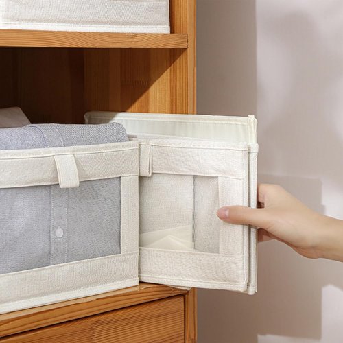 Linen Closet Organizers - 6 Pack Foldable Storage Bins with Clear Window for Clothing & Jeans
