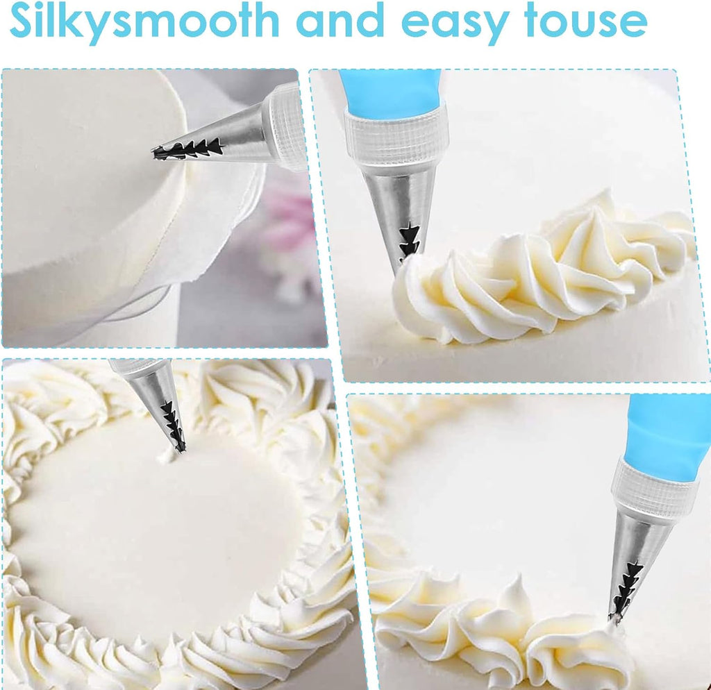 Skiennix Piping Bags and Tips - Reusable Cake Decorating Set with 24 Icing Tips & Accessories