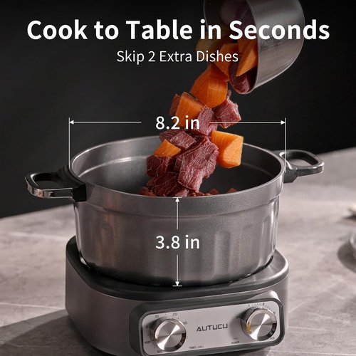 N74SNA Electric Multi-Cooker - 2.5 Quart PFOA-Free Nonstick Hot Pot & Grill Set for Versatile Cooking